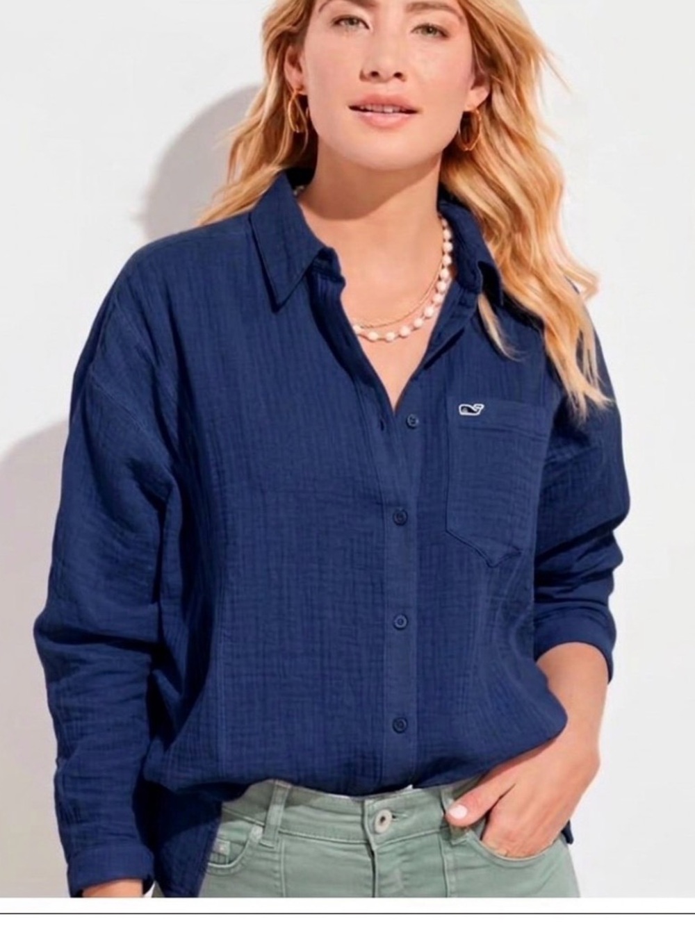 Vineyard Vines, Navy Blue Button-down Gauze Shirt